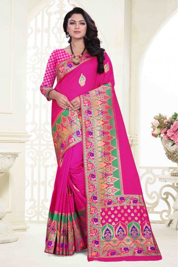 Banarasi Silk Traditional Saree In Pink Colour - SR1541515