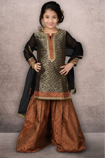 Brocade Embroidery Sharara Suit In Brown Colour