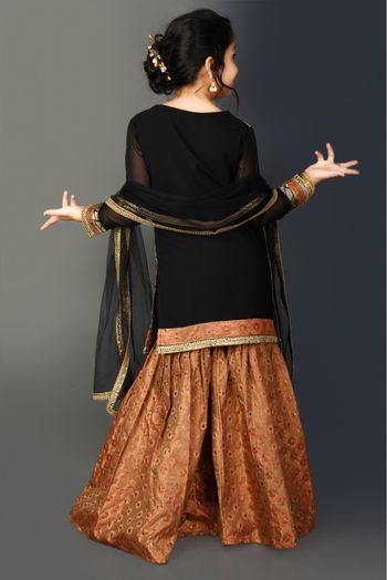 Brocade Embroidery Sharara Suit In Brown Colour