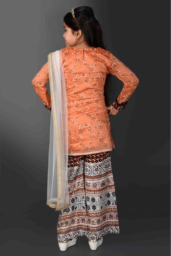 Chanderi Silk Printed Sharara Suit In Peach Colour