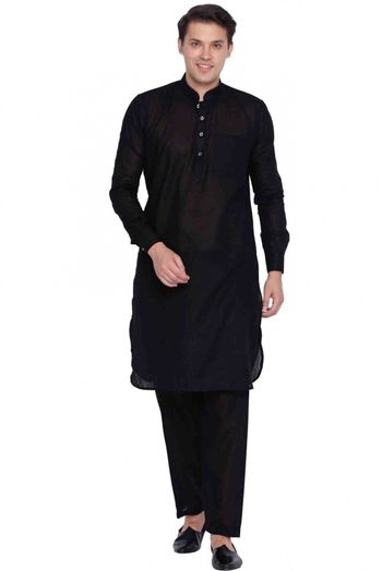 Cotton Party Wear Kurta Pajama In Black Colour - KP4350264