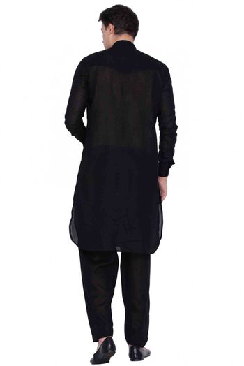 Cotton Party Wear Kurta Pajama In Black Colour - KP4350264