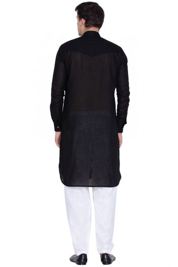 Cotton Party Wear Kurta Pajama In Black Colour - KP4350265