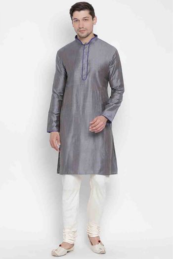 Cotton Party Wear Kurta Pajama In Grey Colour - KP4350373