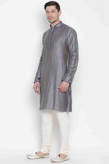 Cotton Party Wear Kurta Pajama In Grey Colour - KP4350373