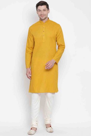 Cotton Party Wear Kurta Pajama In Mustard Colour - KP4350367