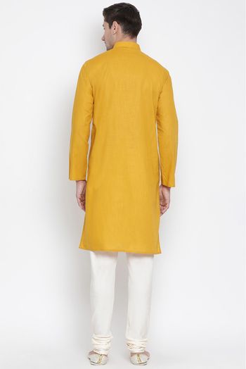 Cotton Party Wear Kurta Pajama In Mustard Colour - KP4350367