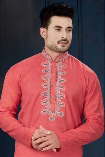 Cotton Party Wear Kurta Pajama In Orange Colour