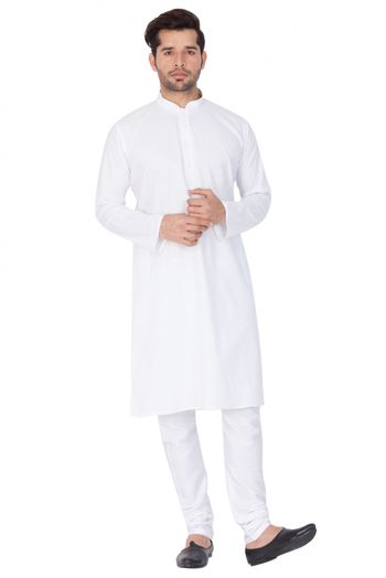 Cotton Party Wear Kurta Pajama In White Colour - KP4350247