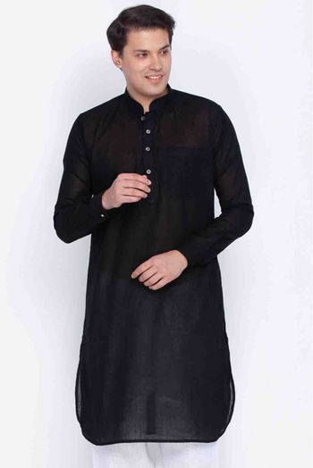 Cotton Party Wear Only Kurta In Black Colour