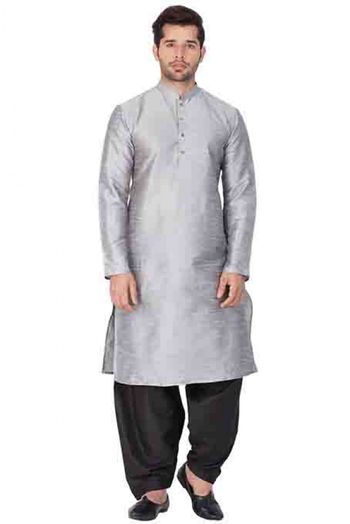 Cotton Silk Party Wear Dhoti Kurta In Grey Colour