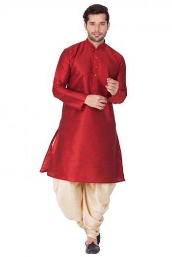 Cotton Silk Party Wear Dhoti Kurta In Maroon Colour - KP4350195