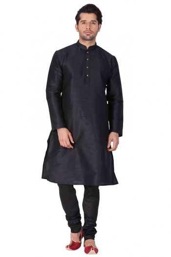 Cotton Silk Party Wear Kurta Pajama In Black Colour - KP4350146