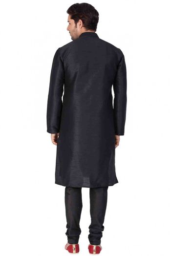 Cotton Silk Party Wear Kurta Pajama In Black Colour - KP4350146