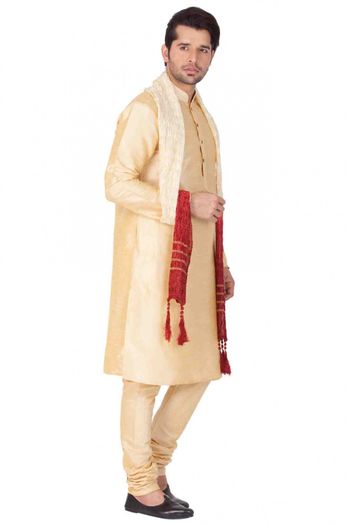 Cotton Silk Party Wear Kurta Pajama In Gold Colour - KP4350174