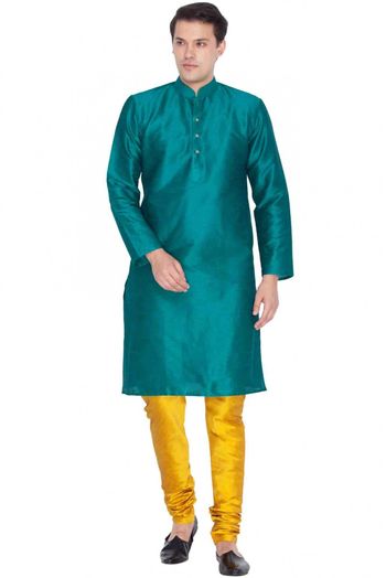 Cotton Silk Party Wear Kurta Pajama In Green Colour - KP4350166