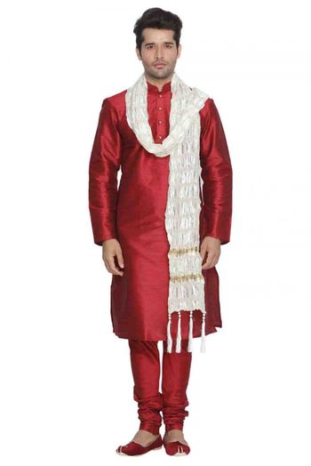 Cotton Silk Party Wear Kurta Pajama In Maroon Colour - KP4350201