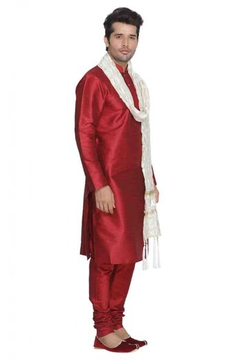 Cotton Silk Party Wear Kurta Pajama In Maroon Colour - KP4350202