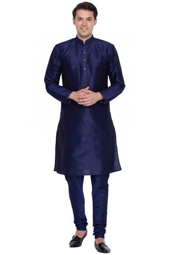 Cotton Silk Party Wear Kurta Pajama In Navy Blue Colour - KP4350216