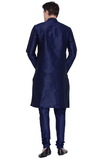 Cotton Silk Party Wear Kurta Pajama In Navy Blue Colour - KP4350216