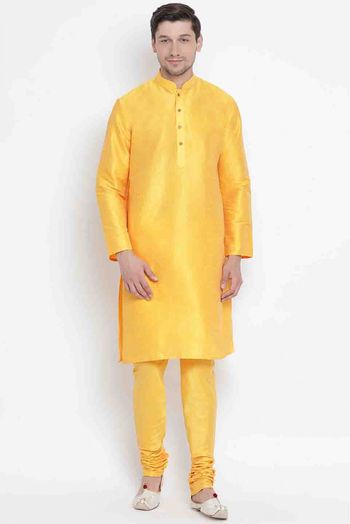 Cotton Silk Party Wear Kurta Pajama In Yellow Colour - KP4350360