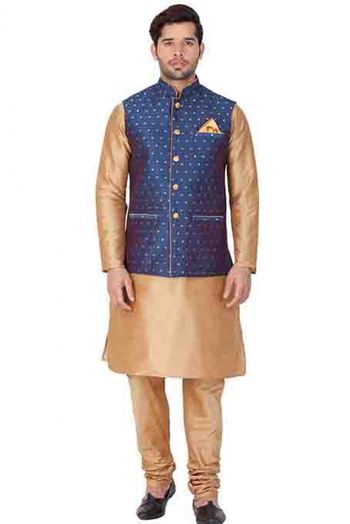 Cotton Silk Party Wear Kurta Pajama With Jacket In Gold Colour - KP4350027