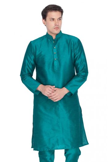 Cotton Silk Party Wear Only Kurta In Green Colour