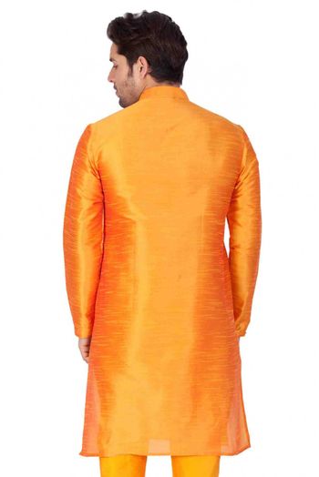 Cotton Silk Party Wear Only Kurta In Orange Colour