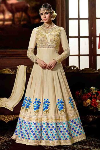 Crepe Anarkali Suit In Beige Colour