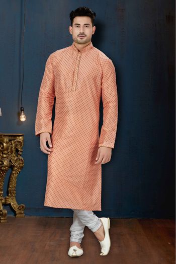 Dupioni Party Wear Kurta Pajama In Peach Colour - KP4120129