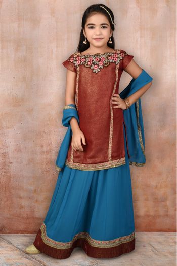 Faux Georgette Embroidery Lehenga Suit In Blue Colour