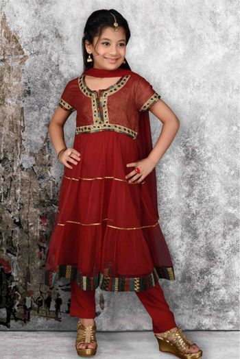 Georgette Embroidery Anarkali Suit In Maroon Colour - GK2710451