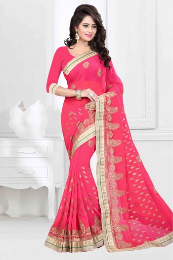 Georgette Embroidery Saree In Pink Colour - SR1541587