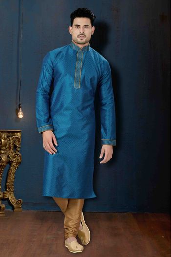 Jacquard Party Wear Kurta Pajama In Blue  Colour