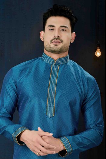 Jacquard Party Wear Kurta Pajama In Blue  Colour