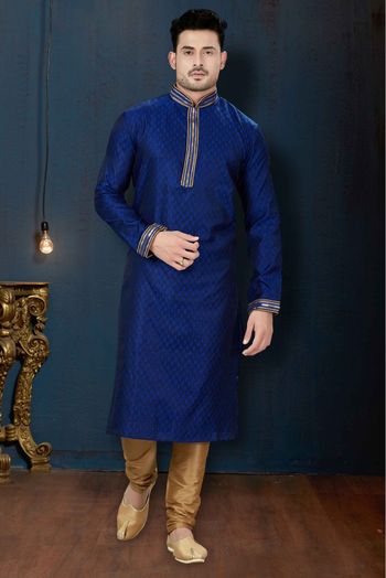 Jacquard Party Wear Kurta Pajama In Blue Colour - KP4120127