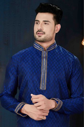 Jacquard Party Wear Kurta Pajama In Blue Colour - KP4120127