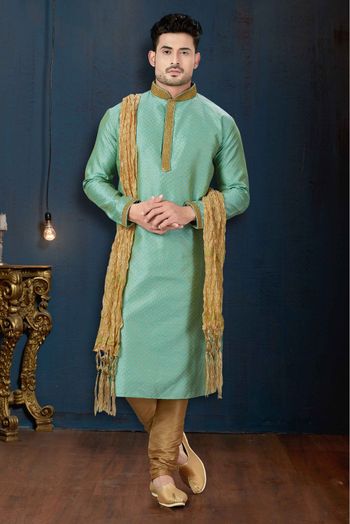 Jacquard Party Wear Kurta Pajama In Green Colour - KP4120132