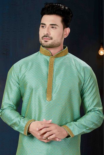 Jacquard Party Wear Kurta Pajama In Green Colour - KP4120132