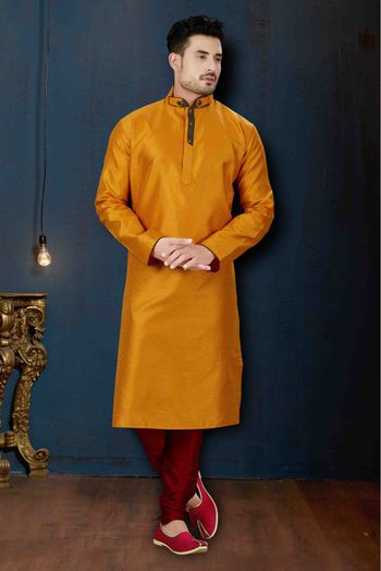 Jacquard Party Wear Kurta Pajama In Mustard Colour - KP4120143