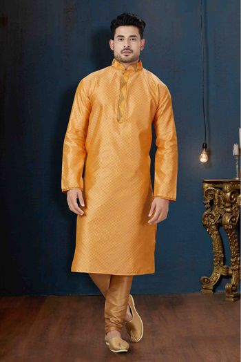 Jacquard Party Wear Kurta Pajama In Orange Colour