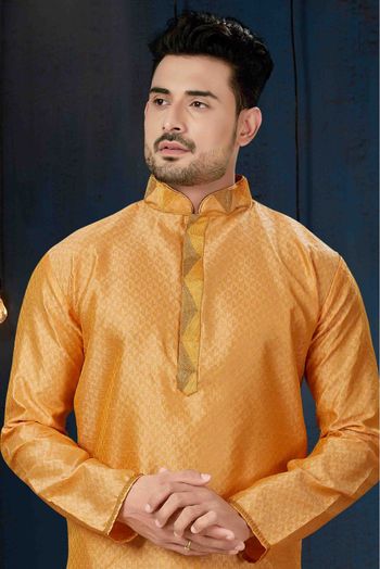 Jacquard Party Wear Kurta Pajama In Orange Colour