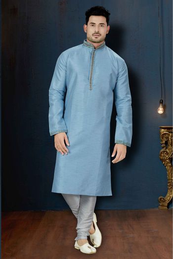 Jacquard Party Wear Kurta Pajama In Slate Blue Colour