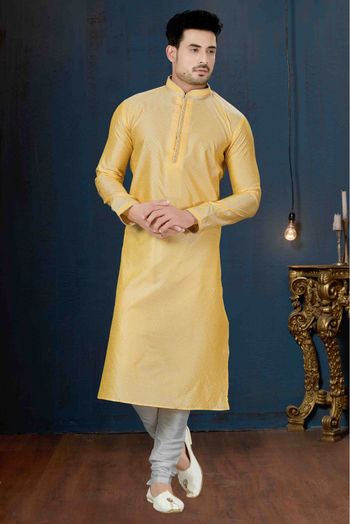 Jacquard Party Wear Kurta Pajama In Yellow Colour - KP4120130