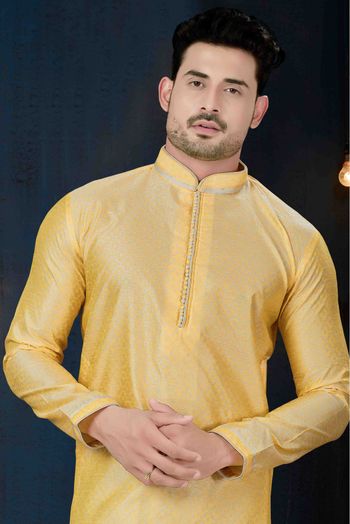 Jacquard Party Wear Kurta Pajama In Yellow Colour - KP4120130