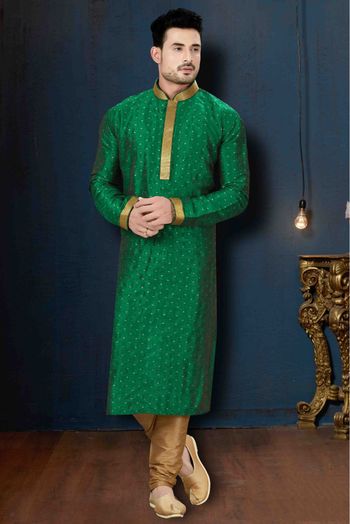 Malbari Silk Party Wear Kurta Pajama In Green Colour