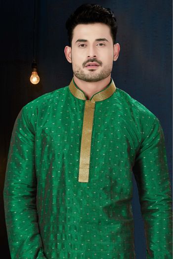 Malbari Silk Party Wear Kurta Pajama In Green Colour