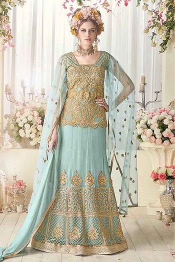 Net Anarkali Suit In Ice Blue Colour - SM4370673