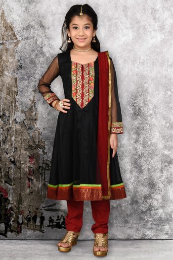 Net Embroidery Anarkali Suit In Black Colour - GK2710444