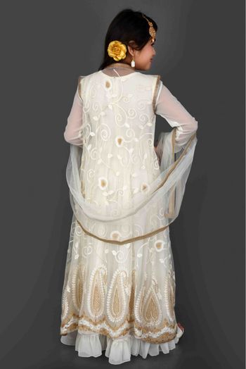 Net Embroidery Anarkali Suit In Off White Colour - GK2710425